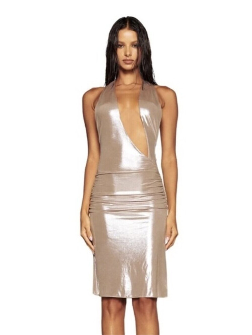 NWT I.AM.GIA Irie Midi Dress Taupe Silver Shimmer Halter XS